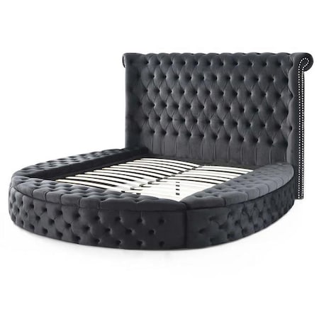 Better Home Products Elizabeth Upholstered Round Storage Queen Size Bed, Black ELIZ-50-ROUND-BLK